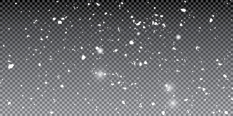 Falling winter snow, snowfall with snowflakes isolated on transparent background . Snowflake illustration of snow flake chaotic