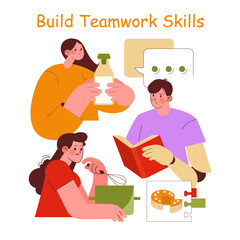 Vector Illustration of Teamwork Skills in Action