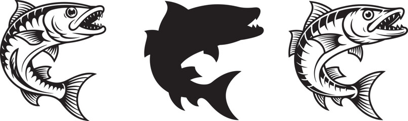 Set of three jumping fish in different styles black