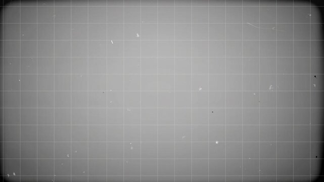 Vintage gray grid film background with dust and scan lines, ideal for use as a retro texture, aesthetic background, or an artistic backdrop for technology, history, and nostalgic themes.4K video