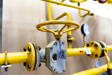 The valve of the heating system in close-up in the boiler room
