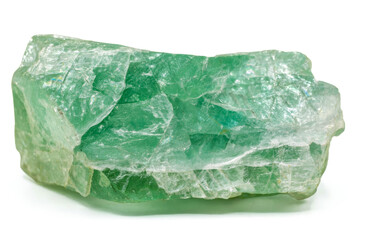 Raw green fluorite mineral stone isolated on white background
