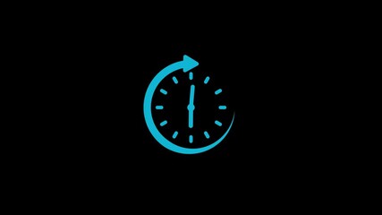 Cyan clock icon with curved arrow on black background time symbol - Powered by Adobe