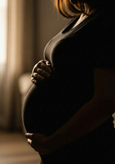 pregnant woman holding her belly
