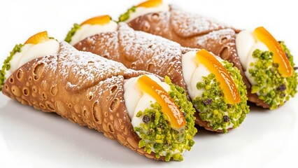 Delicious Italian Cannoli with Ricotta Cream, Pistachios, and Candied Orange Peel