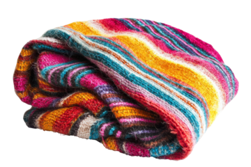 Colorful Striped Wool Blanket. Cozy And Vibrant Textile For Home Decor And Warmth Isolated On Transparent Background
