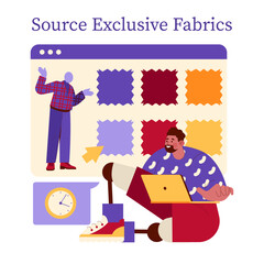 Person Browsing Fabrics on Laptop Vector Illustration