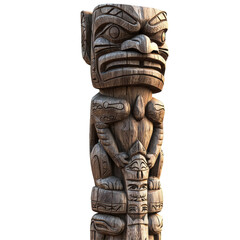 Wooden Totem Pole With Intricate Carvings. Cultural Symbolism And Indigenous Art Isolated On Transparent Background
