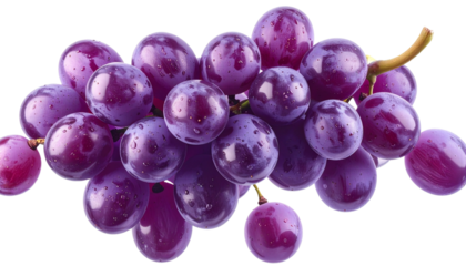 Floating Purple Grapes Cluster PNG Transparent Background.