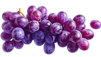Floating Purple Grapes Cluster PNG Transparent.