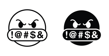 Fototapeta premium Swear face expression icon set. Swear face expression vector symbol in black filled and outlined style.