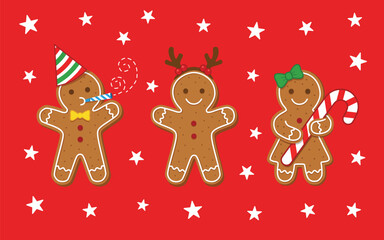 Trio of Festive gingerbread cookie characters