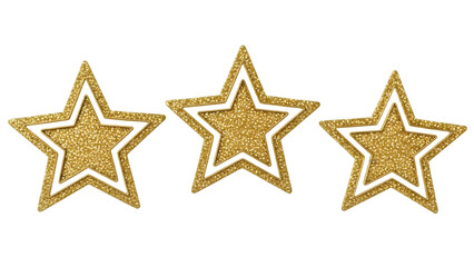 Three golden stars on transparent background illustrating achievement and celebration