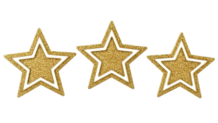 Three golden stars on transparent background illustrating achievement and celebration