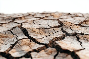 Obraz premium Cracked earth reveals parched landscape, dry, and weathered surface