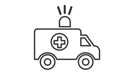 Black and White Vector Icon of Ambulance. Minimalist black and white vector illustration of an ambulance. Ideal for healthcare, emergency services, hospitals, clinics, and medical projects. 