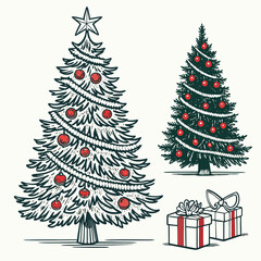Vintage Christmas Tree Illustration Set
