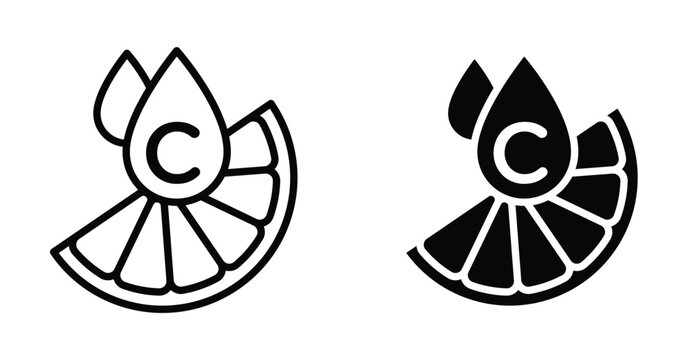 Vitamin C icon set. Vitamin C vector symbol in black filled and outlined style.