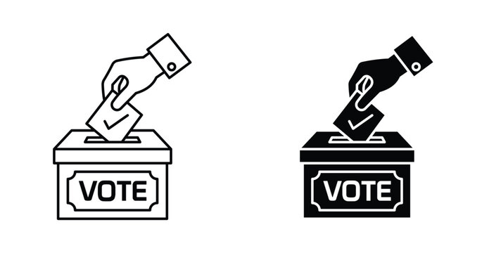 Voting ballot box icon set. Voting ballot box vector symbol in black filled and outlined style.