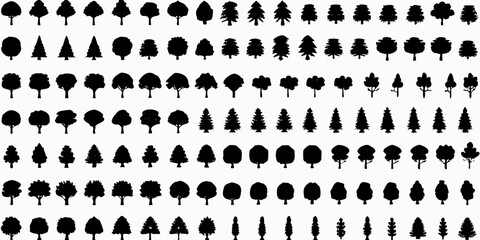 A dense pattern of various silhouetted tree shapes against a white background © Titul