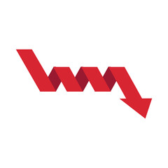 Graph going down sign with red arrows vector. Bar chart symbol icon with arrow moving down and sales bar chart.