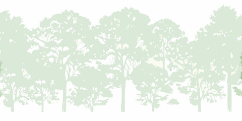 A minimalist landscape featuring a repeating pattern of silhouetted trees