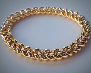 Obraz premium Golden chain bracelet loops, shiny and interlocking, casts a soft shadow