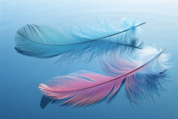 Obraz premium Soft Blue and Pink Feathers on a Reflective Surface