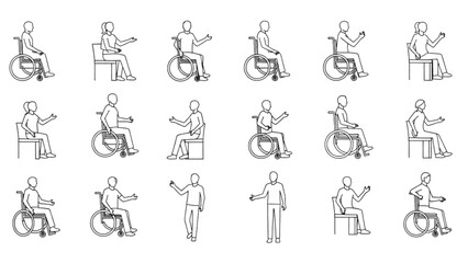 A set of human figure poses, an auto cad drawing for architectural visualization.