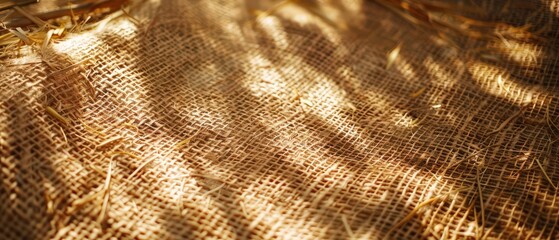 Close-up of textured linen fabric illuminated by warm sunlight, creating soft folds and natural shadows. Perfect organic background for eco design, lifestyle branding, or interior visuals.