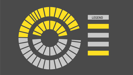 Circular Diagram on Dark Backdrop: A visually compelling circular diagram showcases data insights, its segments illuminated with contrasting colors and accompanied by a concise legend. 