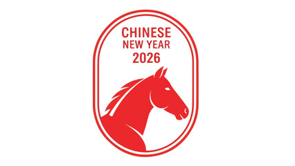 Obraz premium Chinese New Year 2026 Emblem Featuring a Stylized Red Horse in a Circular Badge