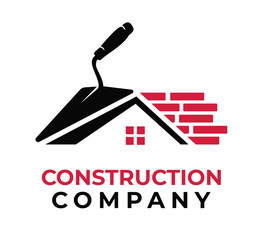 Trowel and Brick Roof Construction Logo