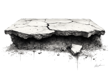 Cracked Concrete Slab With Erosion. Symbol Of Structural Decay And Environmental Impact Isolated On Transparent Background