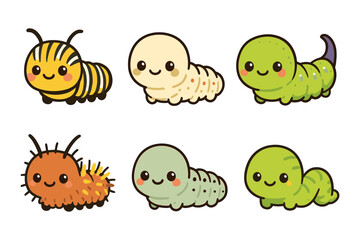 Obraz premium Cute and colorful cartoon caterpillars set with various expressions