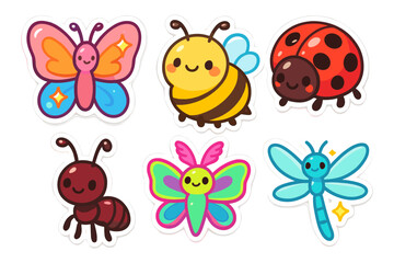 Obraz premium Cute cartoon insects collection with butterfly, bee, ladybug, ant, and dragonfly