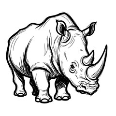 Obraz premium Sketch of a rhinoceros standing with a strong posture 