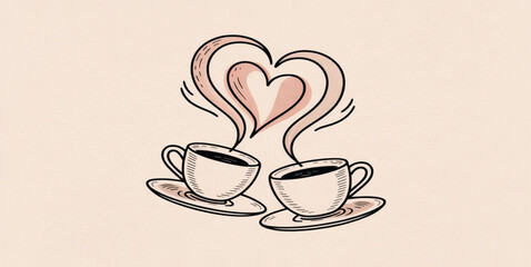 Valentine Day Romantic Coffee Date: Heart Steam Sketch for Love, Valentine's Day, and Cafe Concepts (100+ Characters