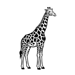 Giraffe standing on white background in simple line art style  