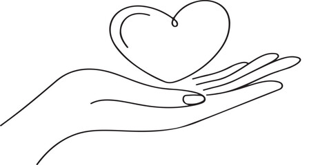 Hand Holding Heart Outline: Simple Line Art for Love, Donation, Charity, and Care Concepts (120+ Characters)