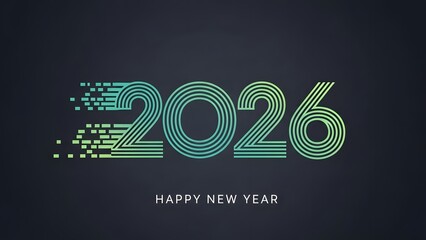 Happy new year 2026 abstract design with vibrant glowing lines and digital elements