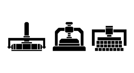 Fototapeta premium Silhouette of industrial press machines: roller, hydraulic, and mechanical