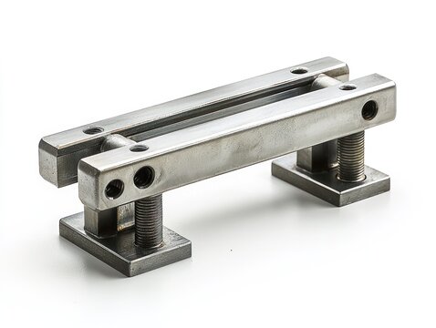 Steel structure parallel bars, screw supports, on white. Detailed