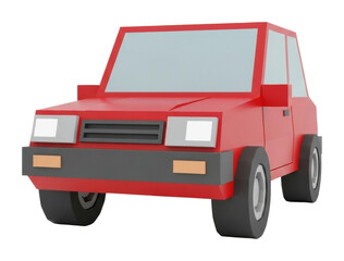 Driving a red car model on animation scene isolated on transparent background