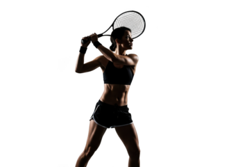 Athletic woman performing a kettlebell swing exercise with dynamic motion blur isolated on transparent background