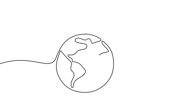 One line drawing of an airplane circling the Earth symbolizing global travel in a simple style