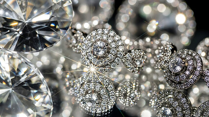 Close up of dazzling brilliant cut diamonds with intense sparkle and refraction showcasing luxury elegance and precious gemstone beauty