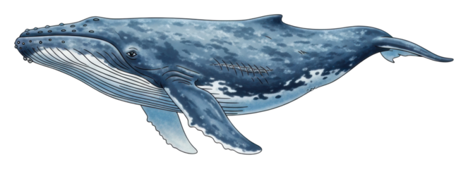 Humpback whale swimming gracefully in ocean underwater view wildlife isolated on transparent background