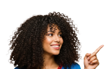 Engaging woman pointing portrait cheerful isolated on transparent background