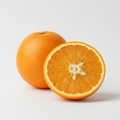Fresh juicy orange fruit whole and sliced with bright citrus color
